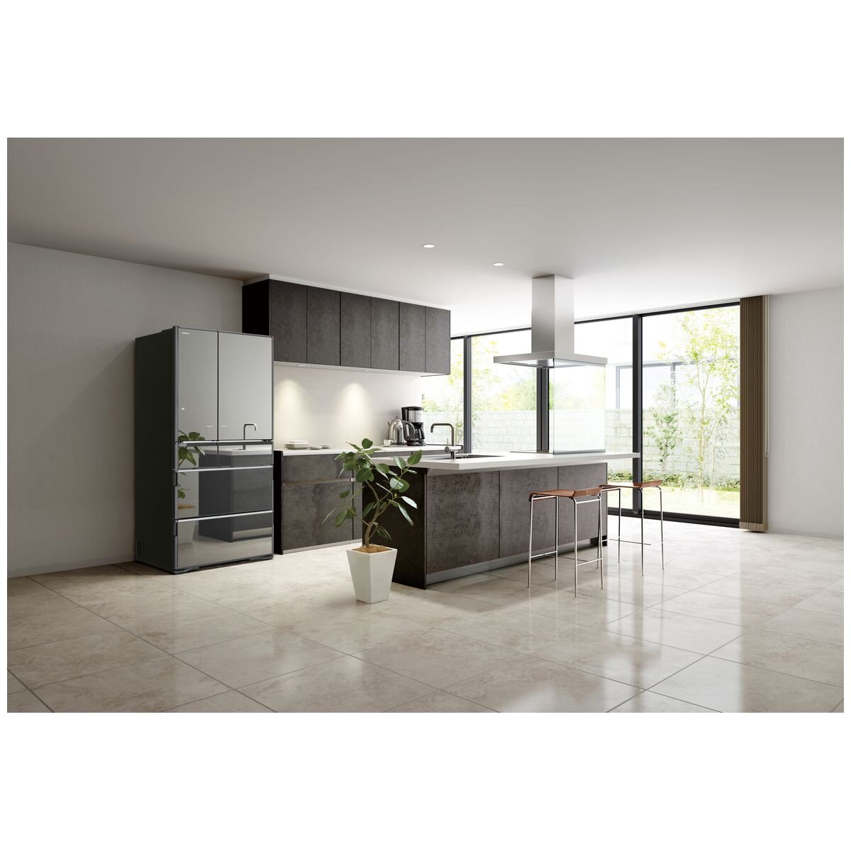 Hitachi 735L French Door Fridge - Crystal Mirror Glass, Vacuum Compartment, Made in Japan - RZX740RAX
