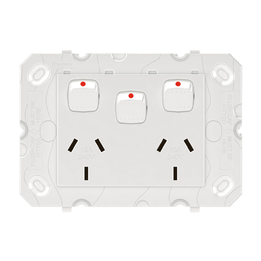 HPM ARTEOR Double Powerpoint with Extra Switch Grid Only 10A 240V White CDAR777XWE