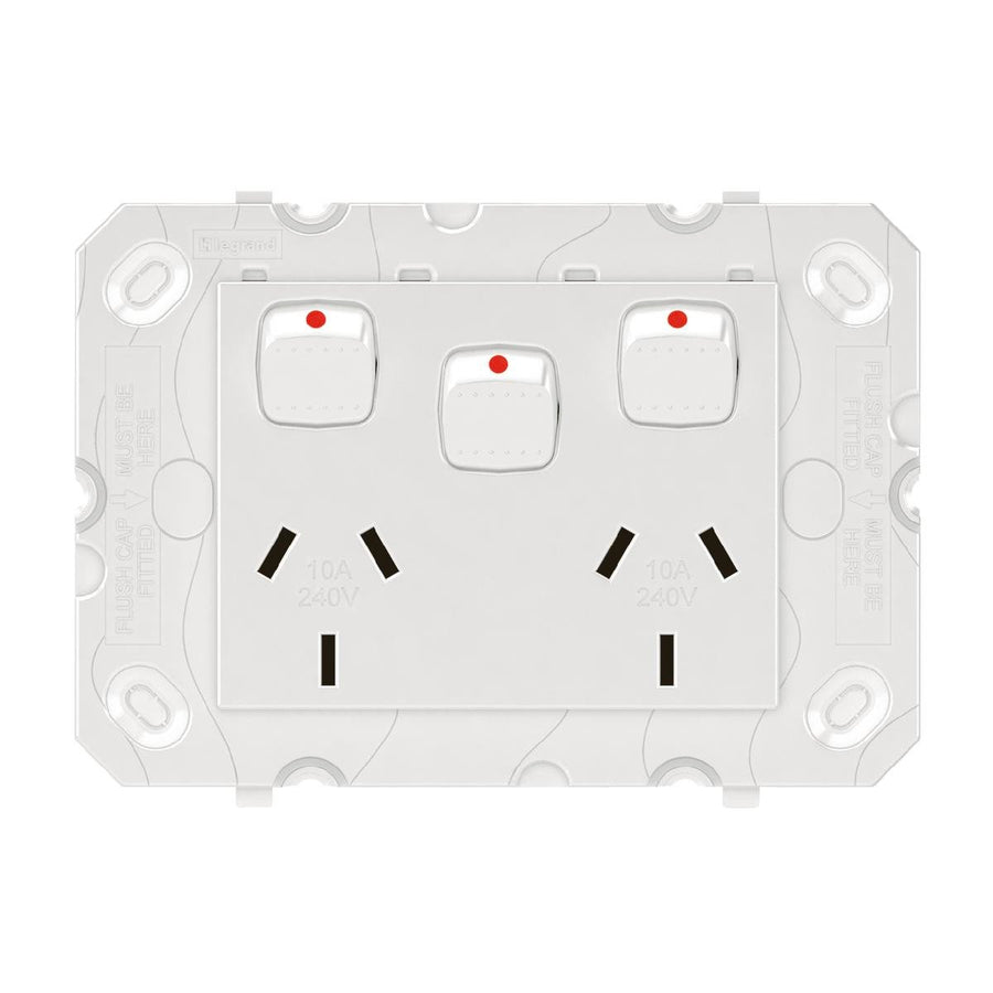 HPM Arteor Double Powerpoint with Extra Switch 10A 240V - White - SuperSaverAU - view 1