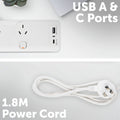 Arlec 6 Outlet Surge Protected Powerboard with PD20W USB Charging 1.8m White PB66UAC