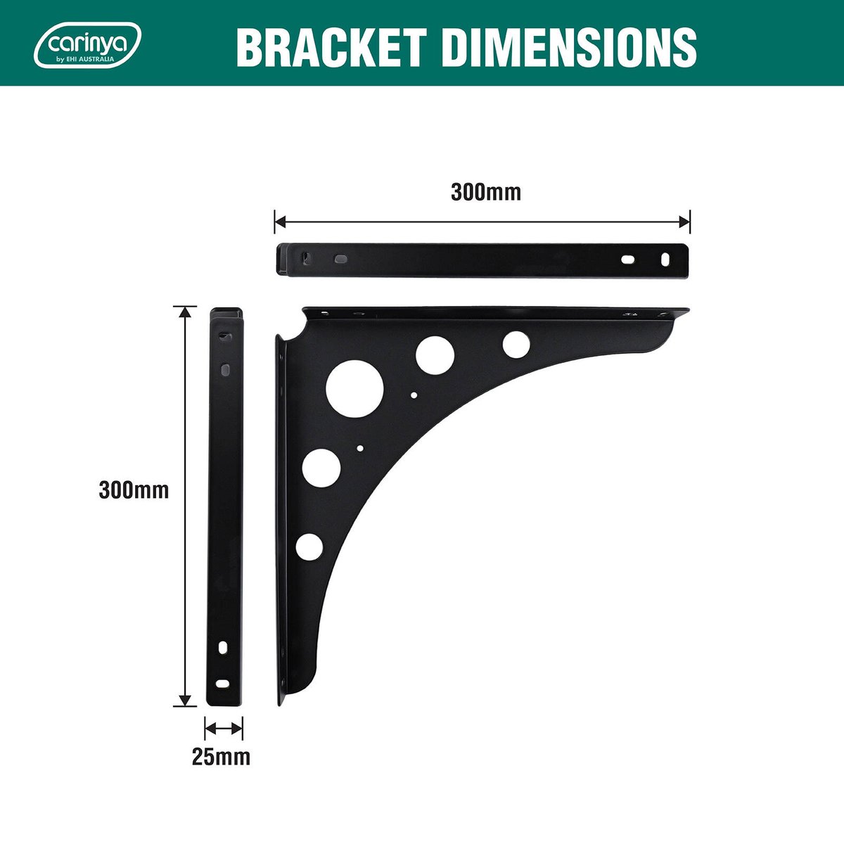 Carinya Euro Bracket 300mm Black Powder Coated Steel 100kg Capacity - SuperSaverAU - view 4