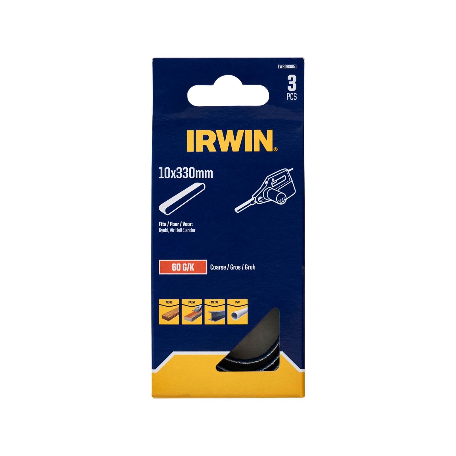 Irwin 10mm 60 Grit Powerfile Sanding Belts - 3 Pack