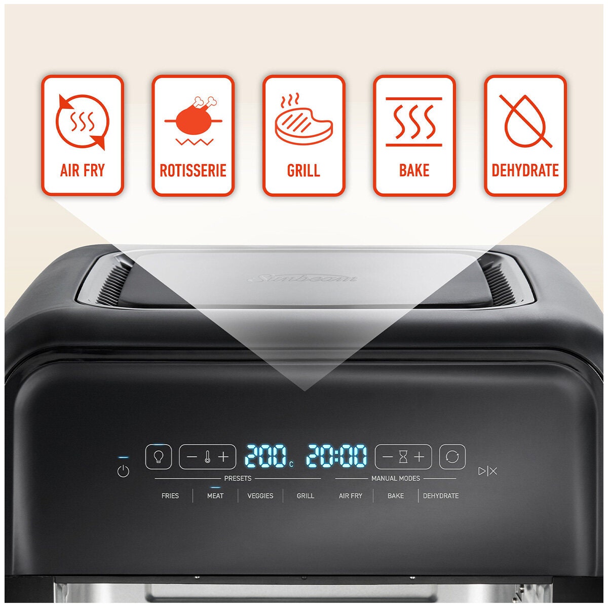 Sunbeam All-In-One 11L Air Fryer Oven - Rotisserie, Grill Plate, Five Functions, Black - AFP5300BK