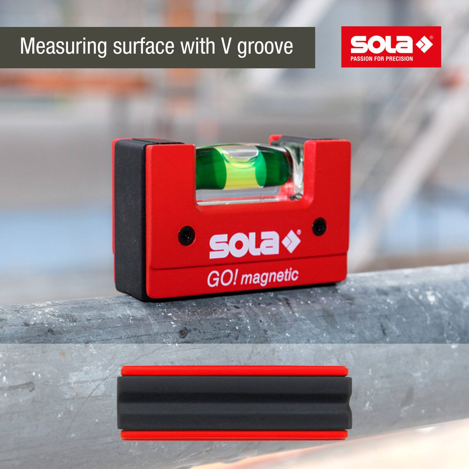Sola Mini Compact Magnetic Spirit Level with Case Red