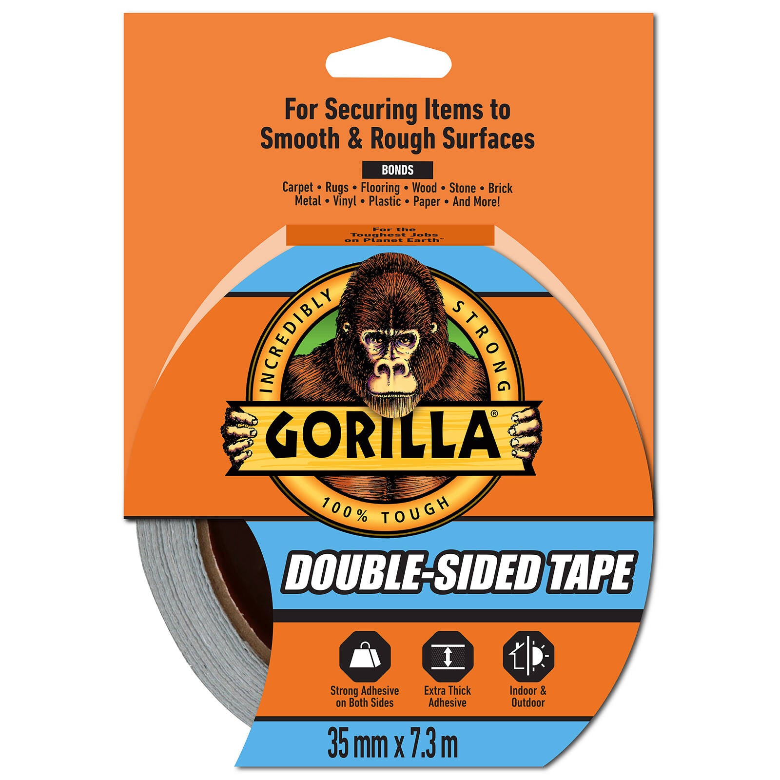 Gorilla Double Sided Mounting Tape 7.3m - Indoor & Outdoor, Moisture Resistant