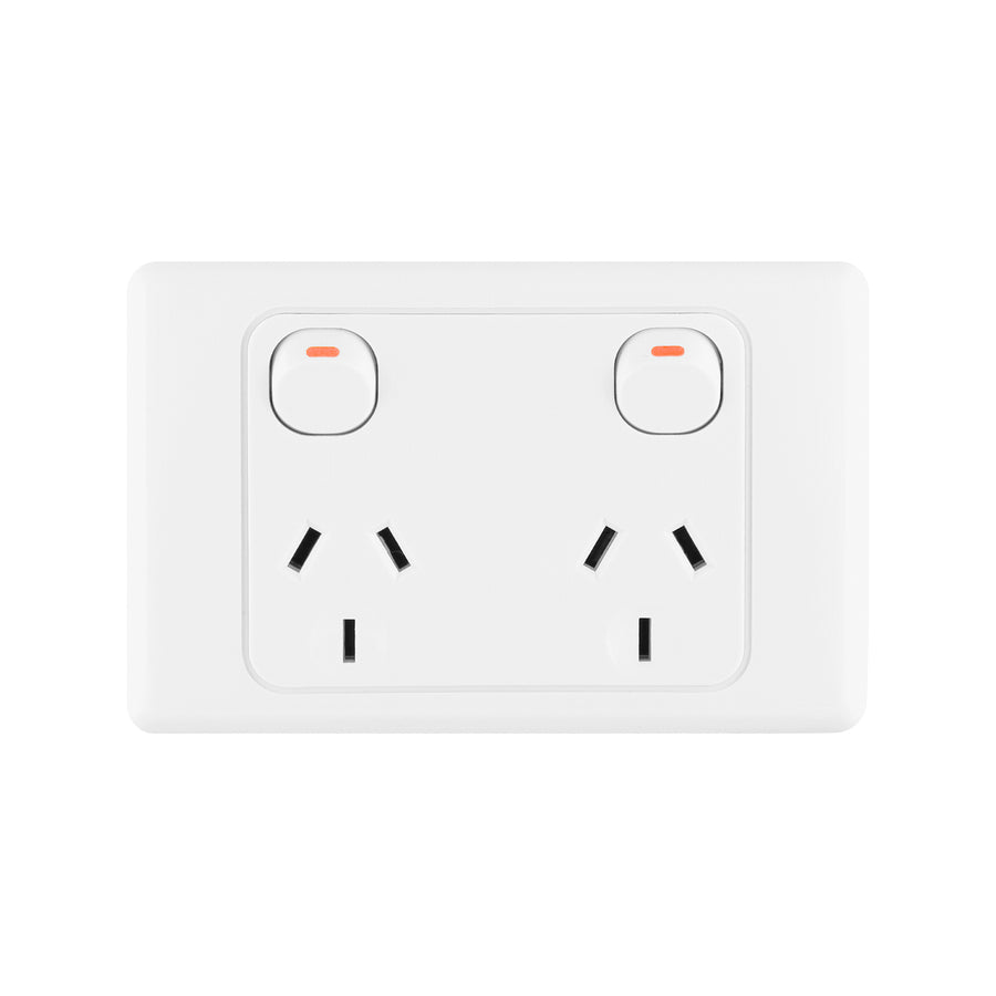 DETA 15A Double Power Point 250V White Polycarbonate 6216B