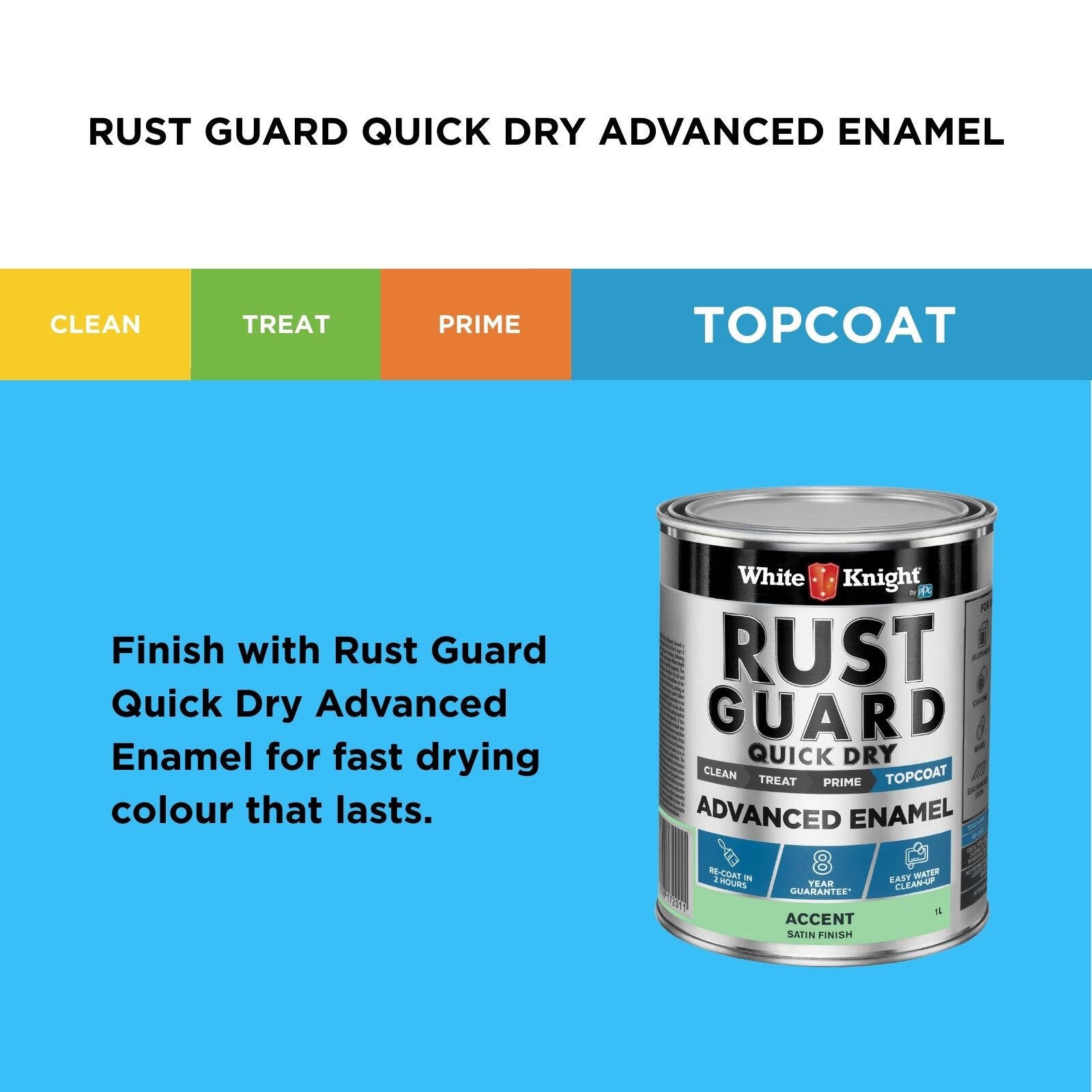 White Knight Rust Guard 1L Accent Satin Quick Dry Advanced Enamel Paint