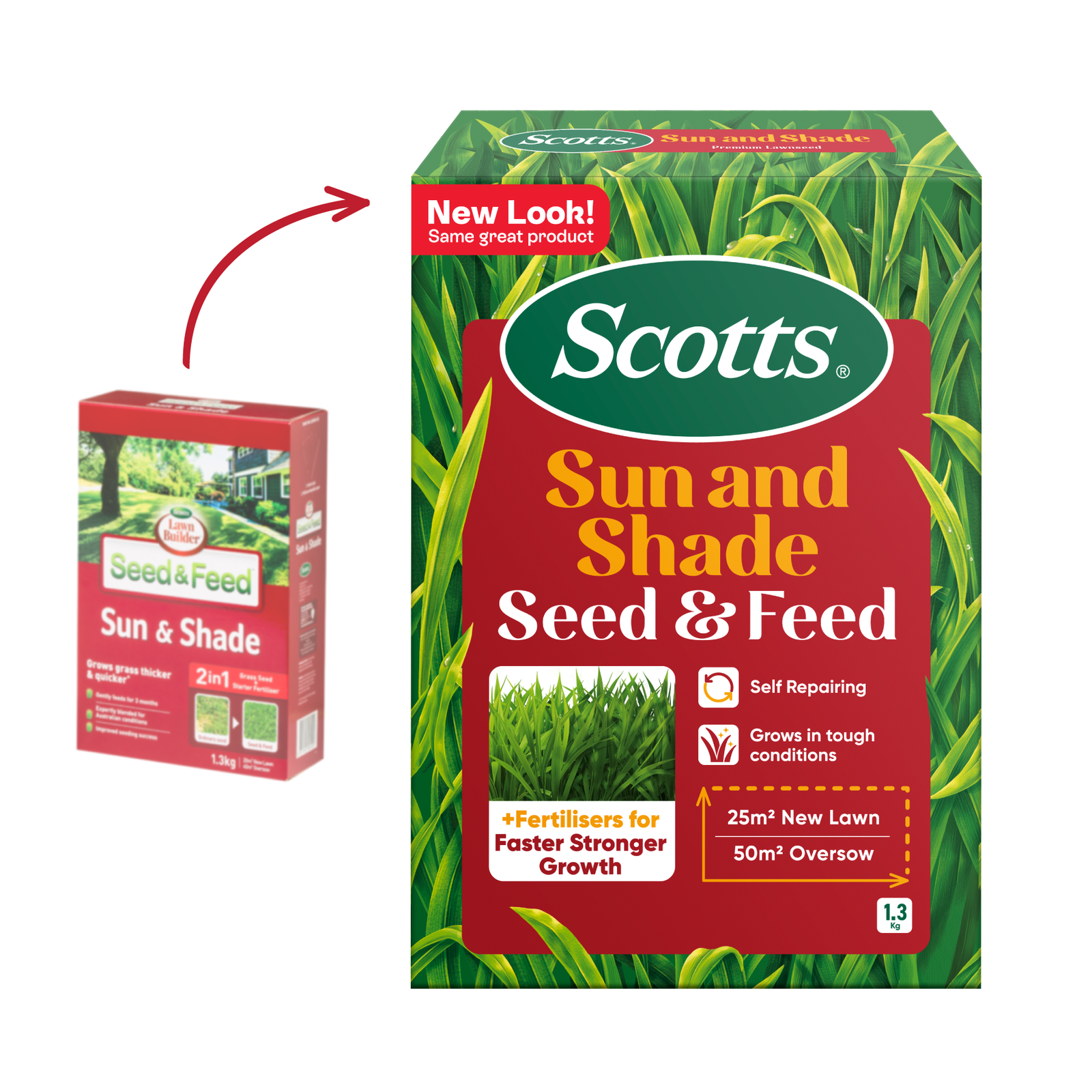 Scotts Lawn Builder 1.3kg Sun & Shade Seed & Feed Lawn Seed, Drought Tolerant, Covers 20sqm