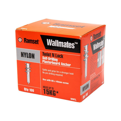 Ramset Twist N Lock Wallmate 100 Pack - Wall Anchors - 13mm Nylon - Easy Install - SuperSaverAU - view 1