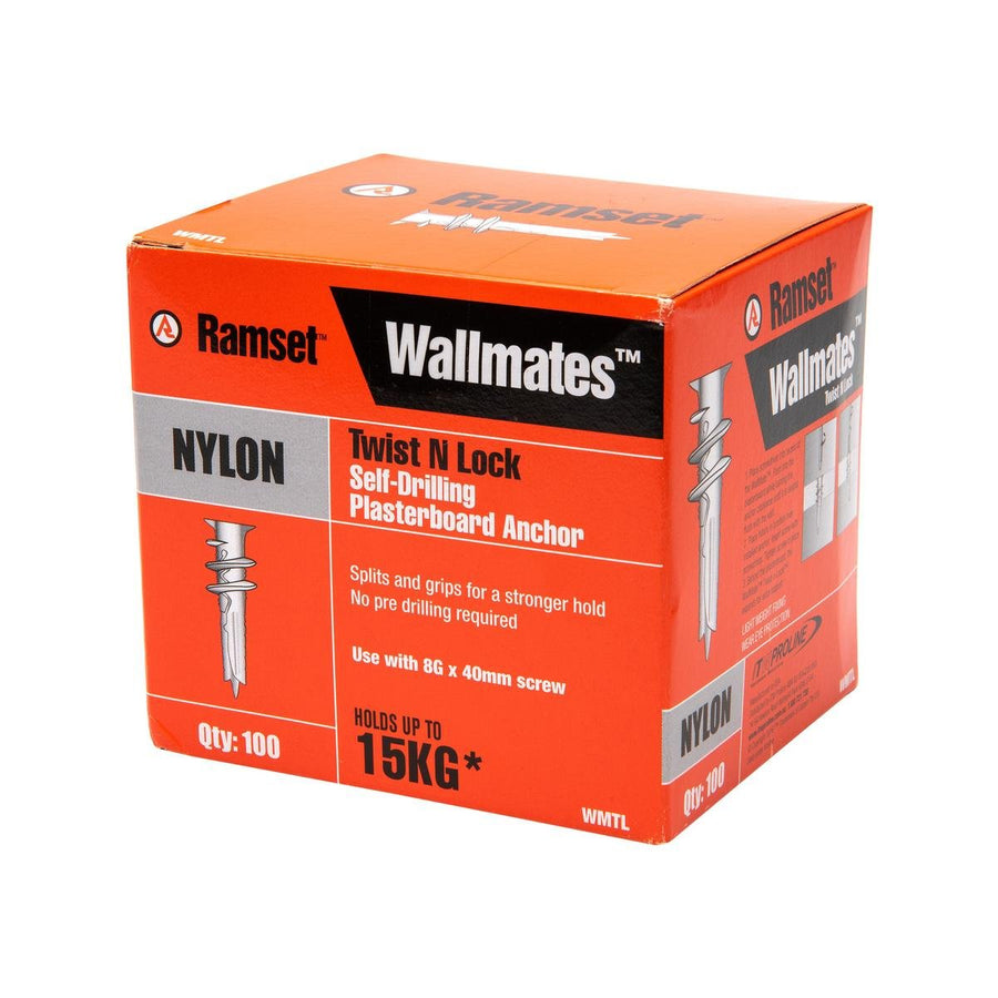 Ramset Twist N Lock Wallmate 100 Pack - Wall Anchors - 13mm Nylon - Easy Install - SuperSaverAU - view 1