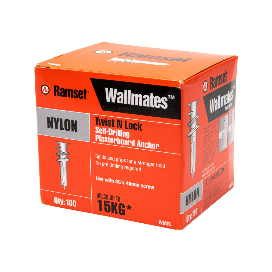 Ramset Twist N Lock Wallmate Nylon Plasterboard Anchor - 100 Pack