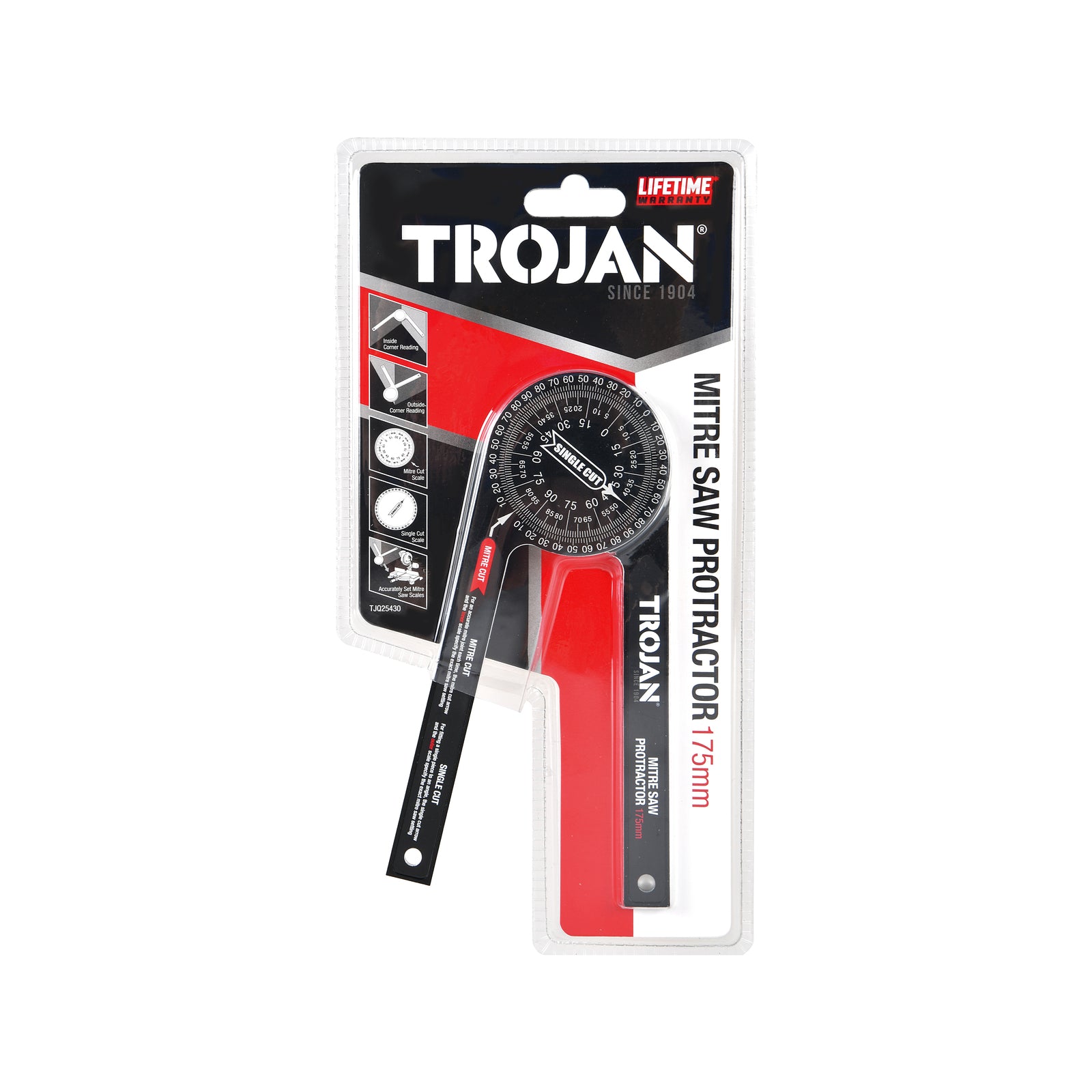 Trojan 175mm Aluminium Mitre Saw Protractor, Laser-Etched Angle Finder