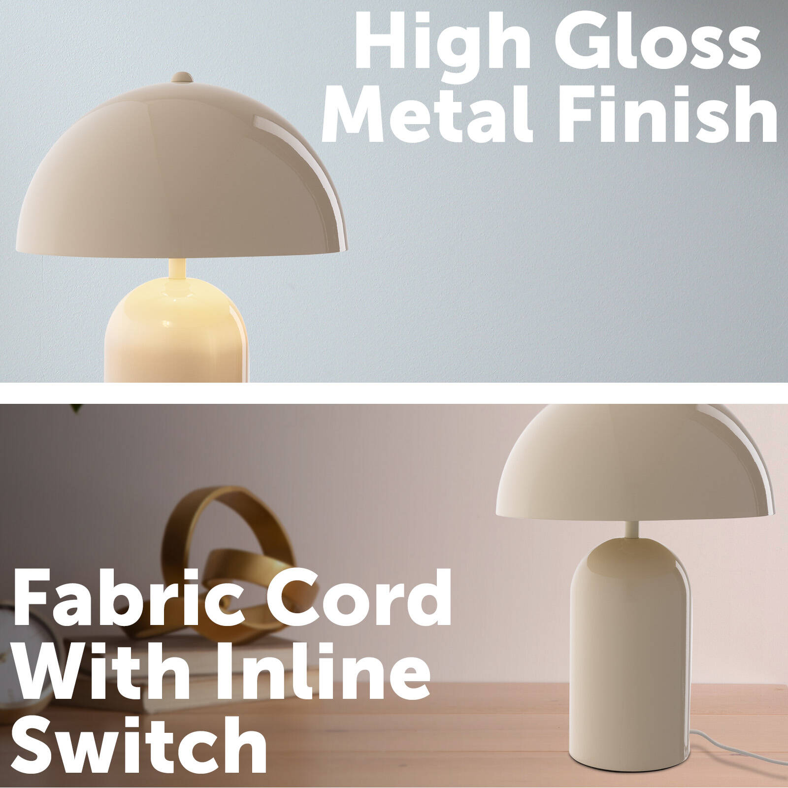 Mercator Stella Table Lamp - Cream Metal Gloss Finish, E14 Indoor with 1.8m Cord