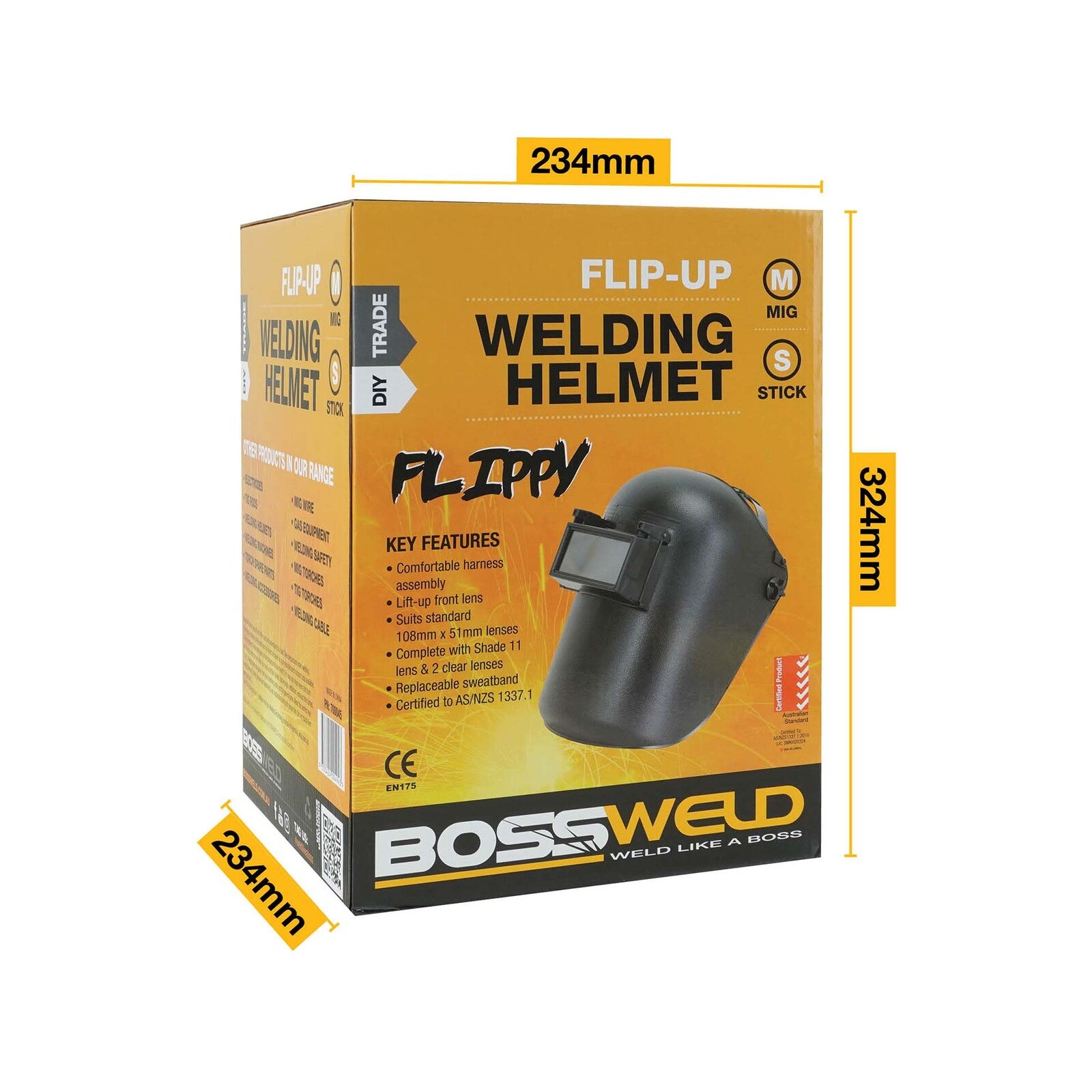 Bossweld Shade 11 Lift Front Welding Helmet 108 x 51mm Lens 700045