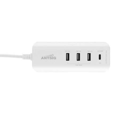 Antsig 20W Compact USB Charger - 4 Ports - 0.9m AC Cable - Portable Charging - SuperSaverAU - view 1