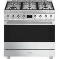 Smeg 90cm Classic Dual Fuel Freestanding Oven - 126L, Six Burner Gas Cooktop, Stainless Steel - CS9GMXA2