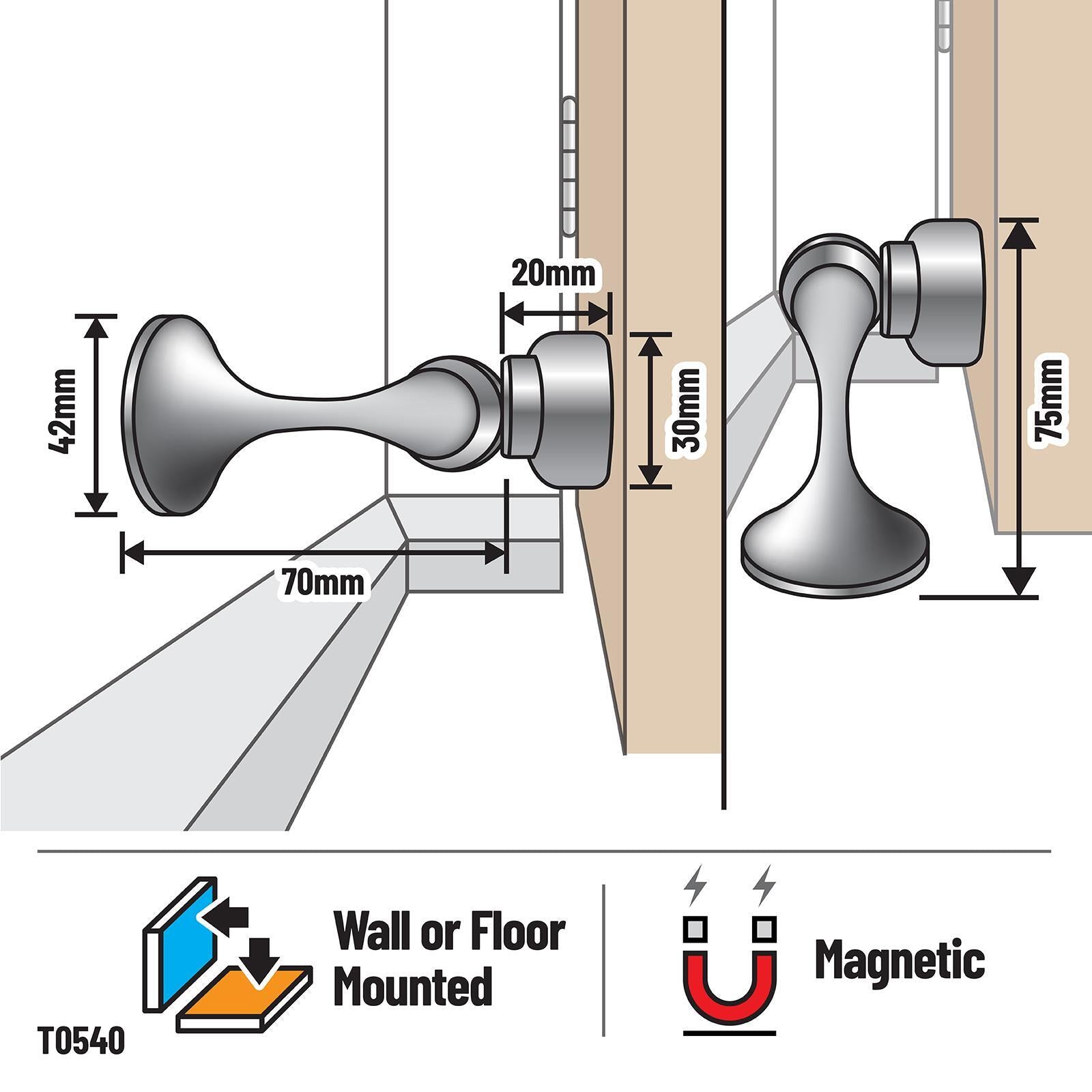 Adoored 42mm Satin Chrome Metal Trumpet Magnetic Door Stop