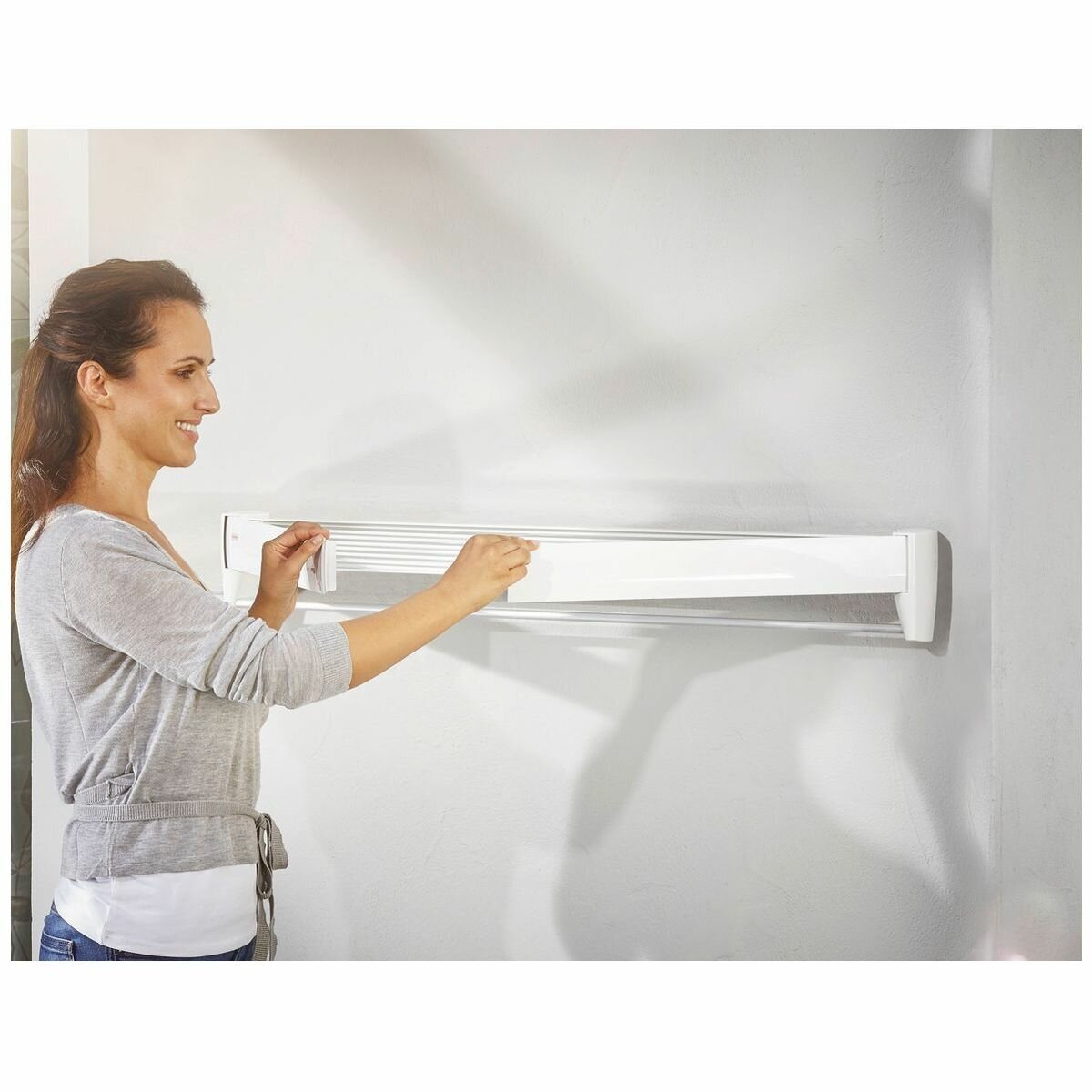Leifheit Telegant 81 Wall-Mount Dryer - Eight Rails, 8.1m Drying Space, Hand-Towel Bar, White - L83100