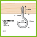 Everhang Cup Hooks - 14mm - Zinc Plated - Light Duty - 100 Pack - SuperSaverAU - view 3