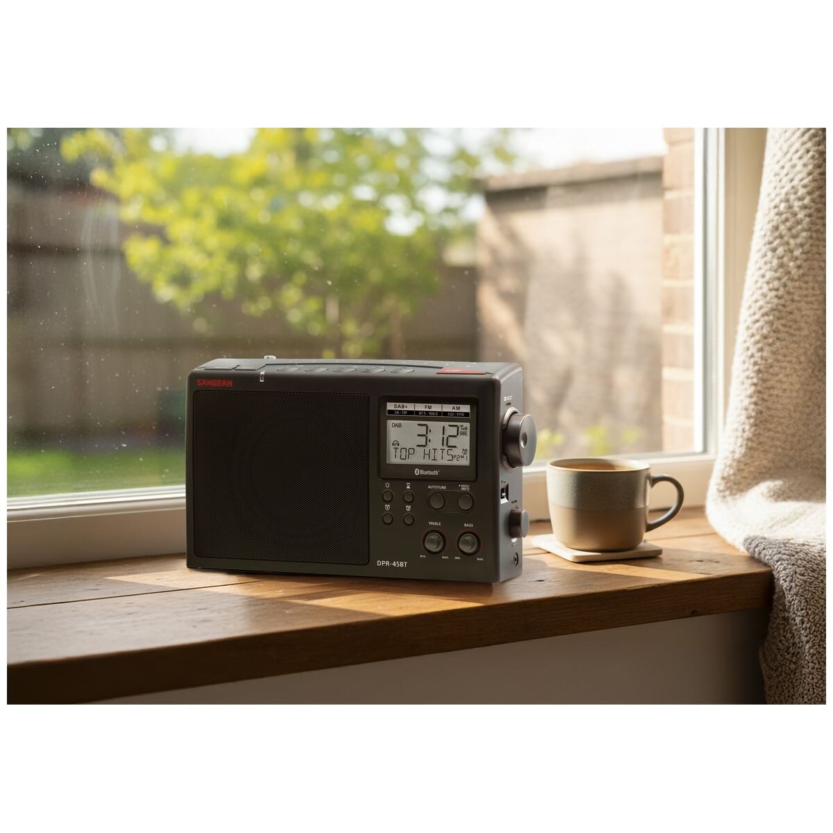 Sangean DAB+ AM/FM-RDS Bluetooth Digital Radio - 60 Presets, Large LCD, Dual Alarms, Black - DPR45BT