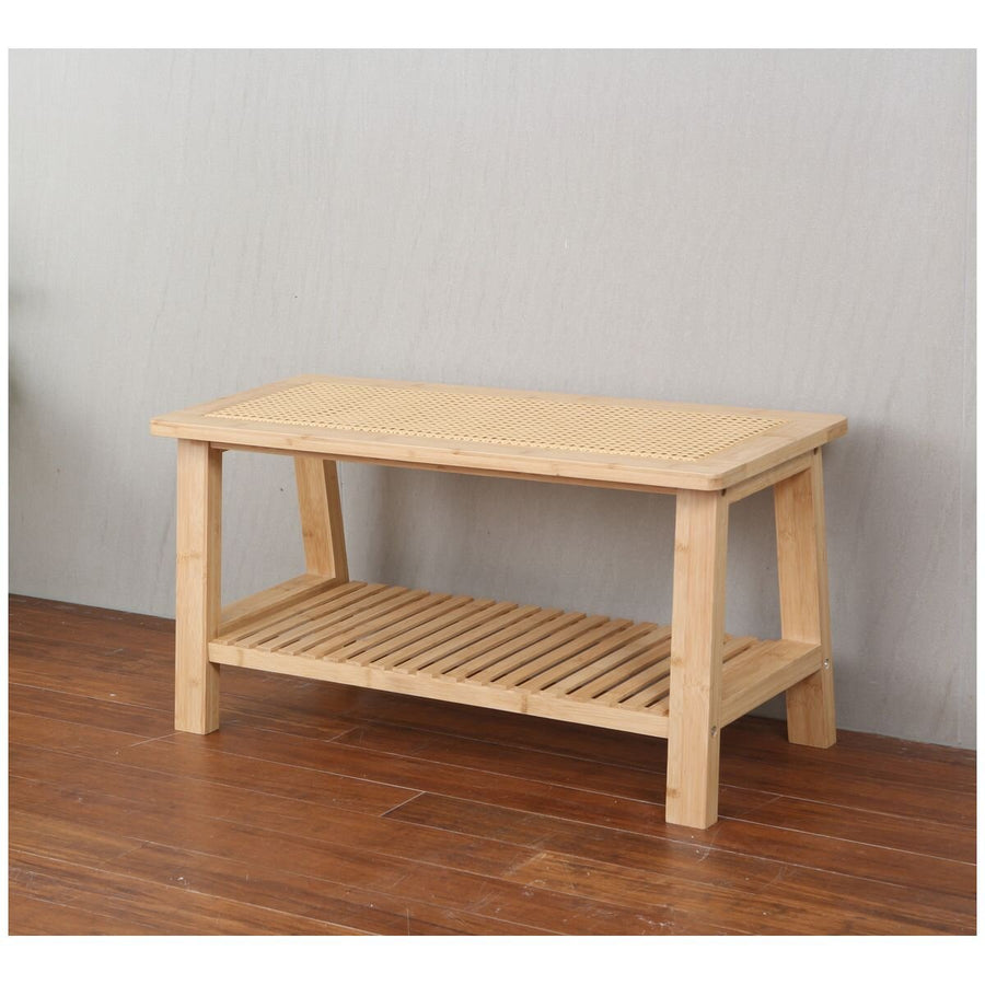 L.T. Williams Bamboo shoe rack with rattan seat - sustainable bamboo, bedroom or hallway storage - 9930-LT