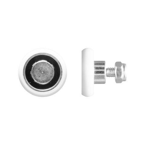 Rolltrak 25mm White Acetal Convex Roller with Threaded Stud, Wardrobe Door