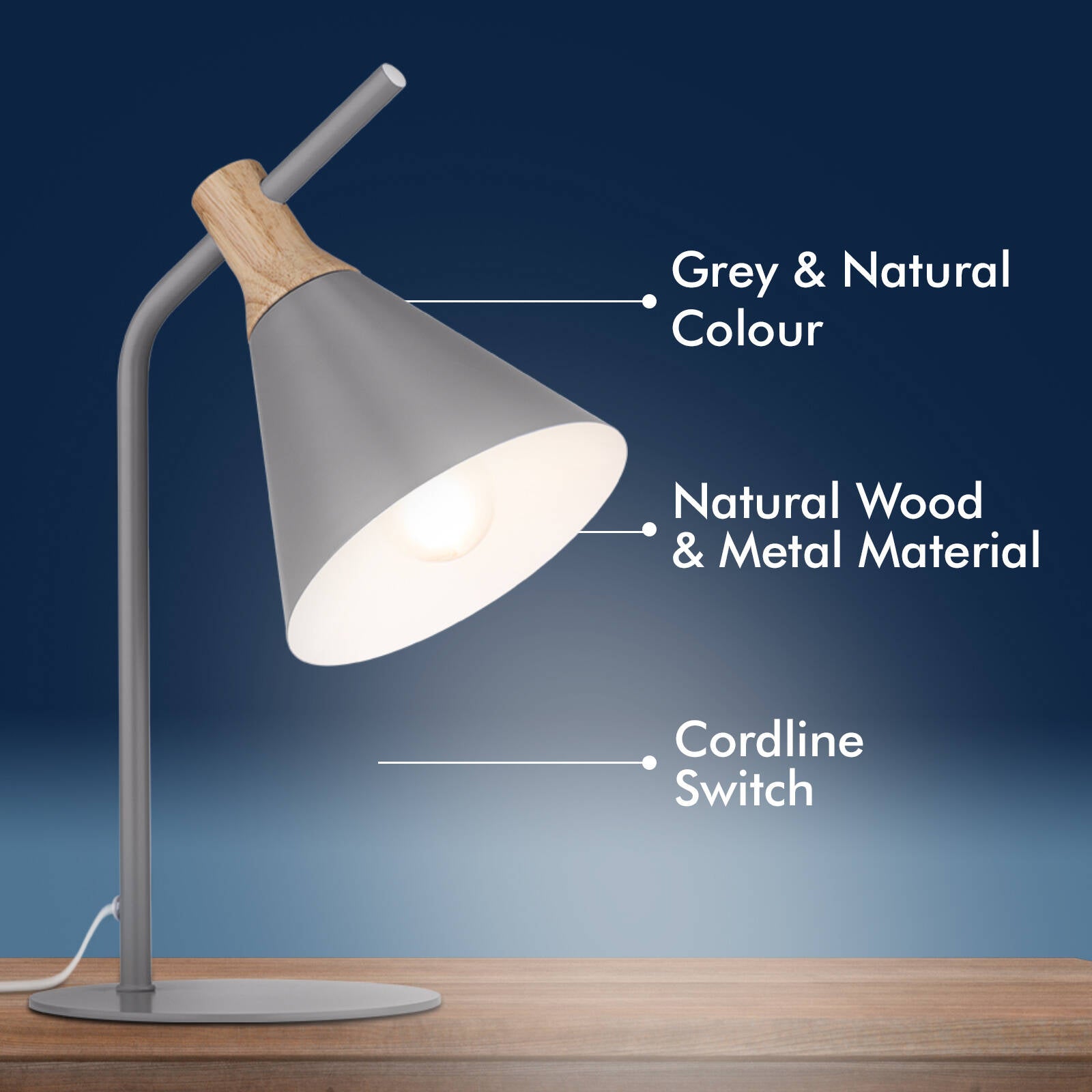 Verve Design Alston Task Lamp Silver Birch 60W E14 ATL004SB
