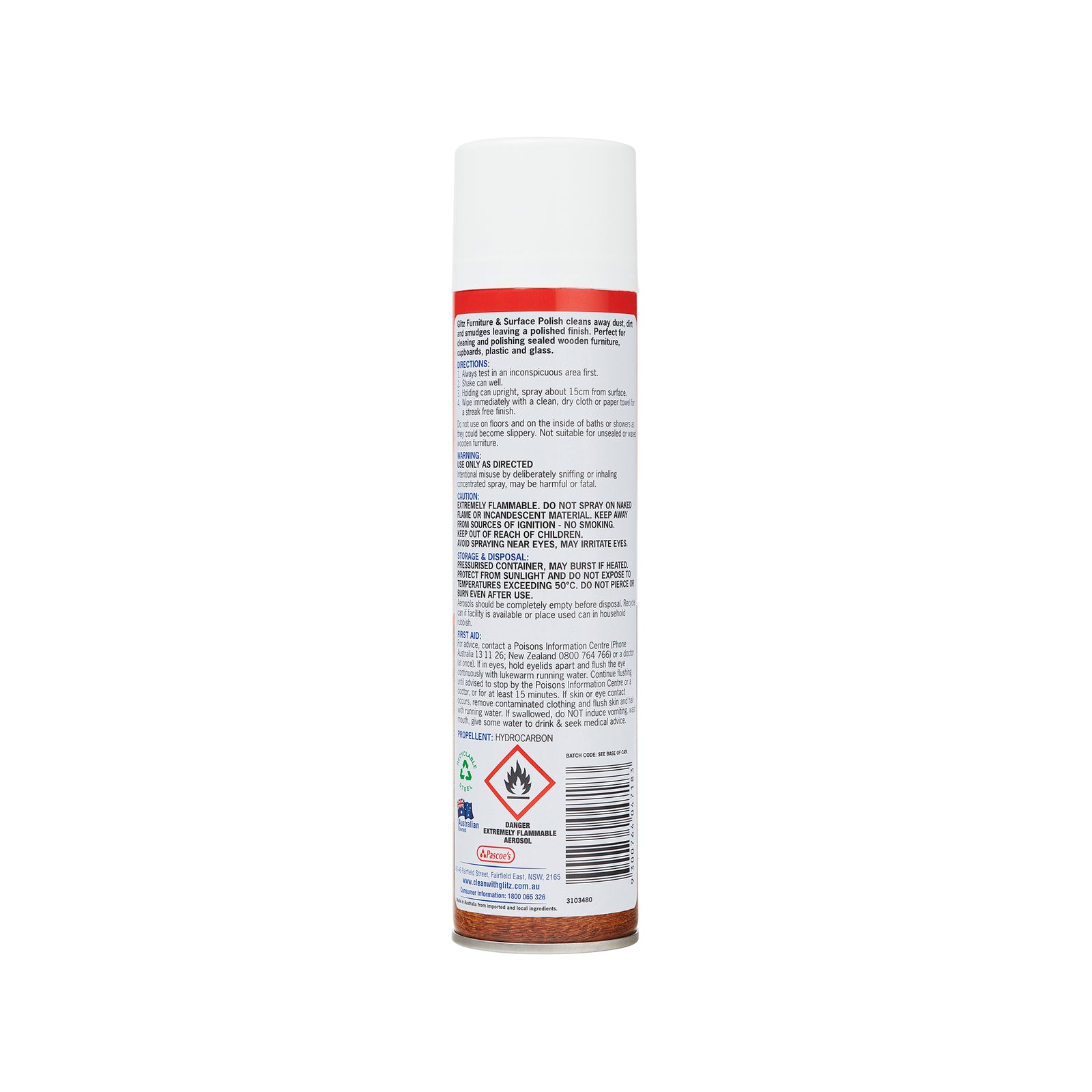 Glitz 250g Furniture & Surface Polish Aerosol, Cleans, Shines & Restores