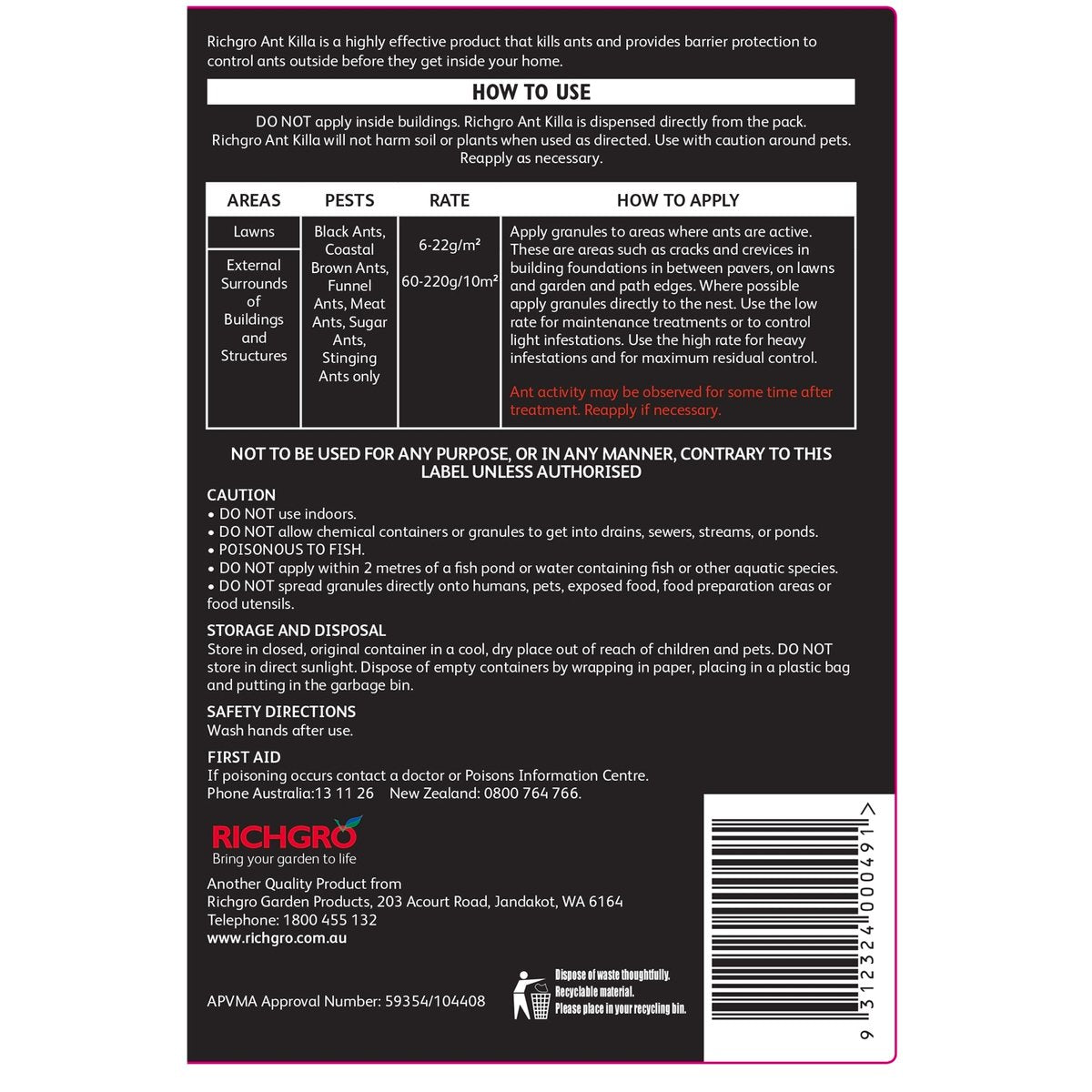 Richgro Ant Killa Insecticide Granules - 1kg - Covers 160m² - Bifenthrin - SuperSaverAU - view 2