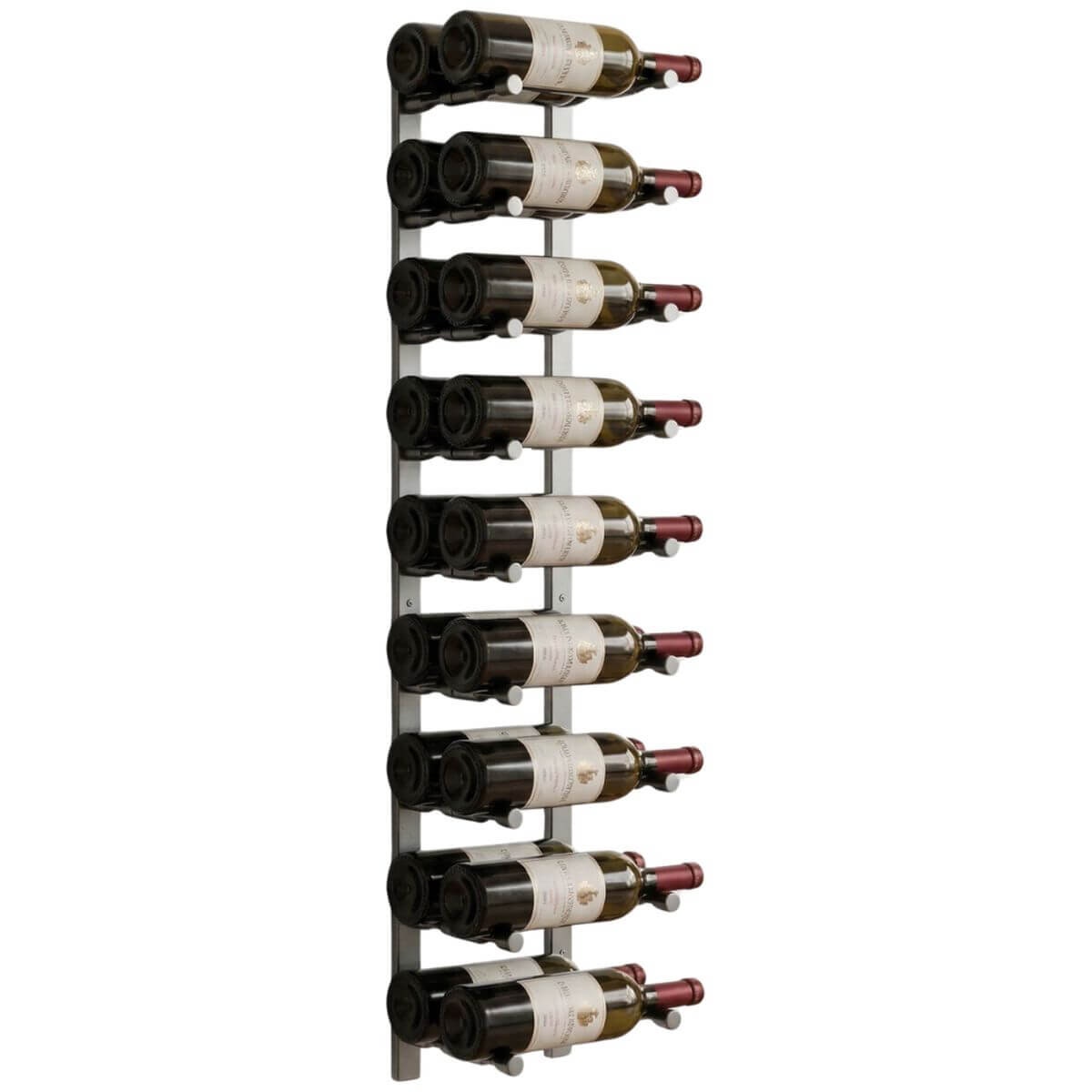 KingsBottle 18 Bottle Wall-Mounted Metal Wine Rack - Offset Peg Design, Matt Black - RAIL1026-WPH02MBK