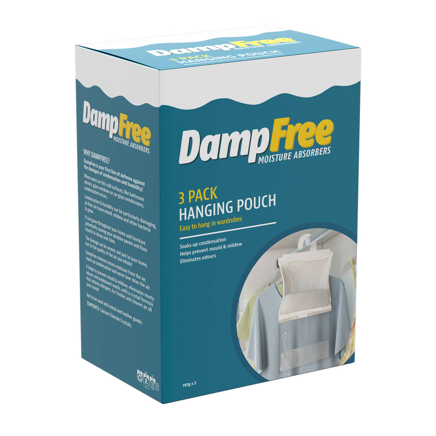 DampFree Moisture Absorber Hanging Pouch 3 Pack Calcium Chloride