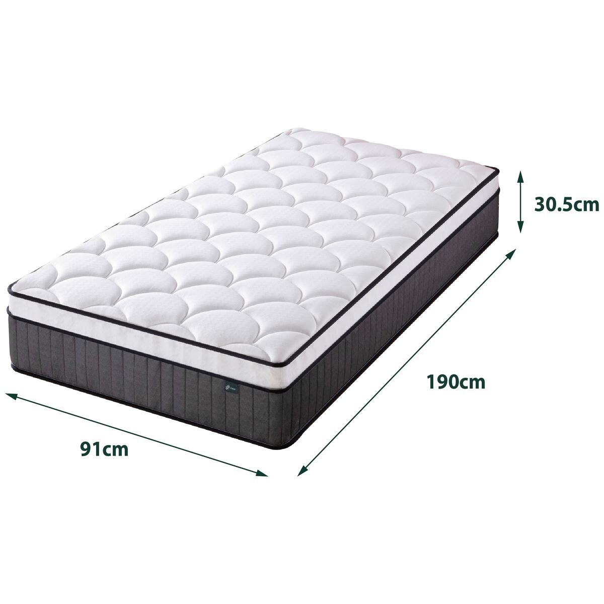 Zinus single iCoil pocket spring mattress - Eurotop, medium feel, 305mm high - AU-MSSBOPZC-12S