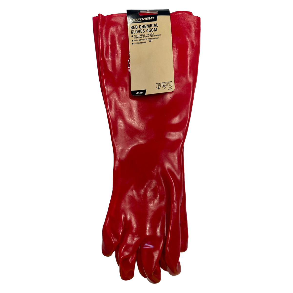 Craftright 45cm Long Red PVC Gloves - Chemical Protection - One Size - SuperSaverAU - view 2
