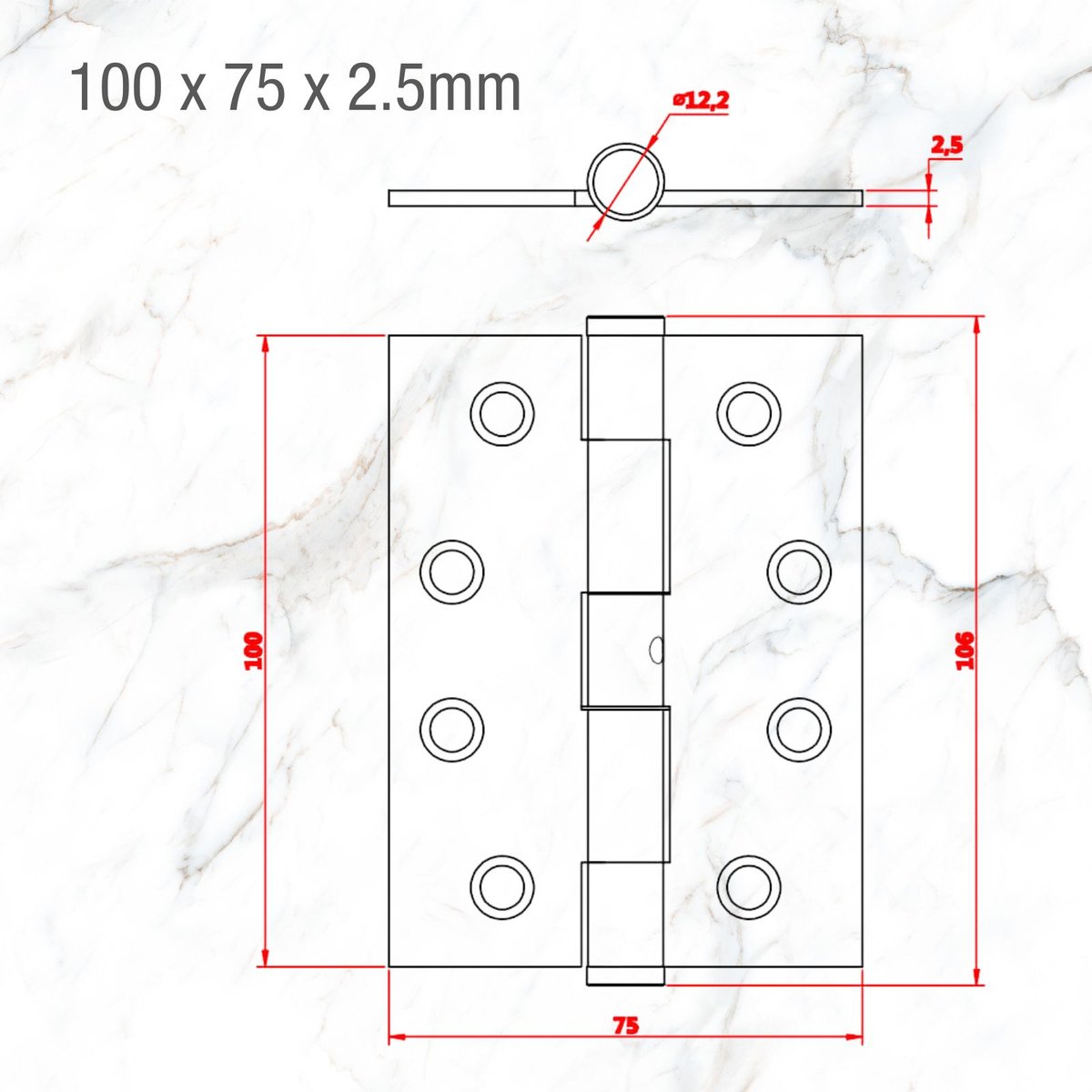 Lemaar Gun Metal Grey Hinge - 100 x 75 x 2.5mm - Fixed Pin - Durable Zinc - SuperSaverAU - view 5