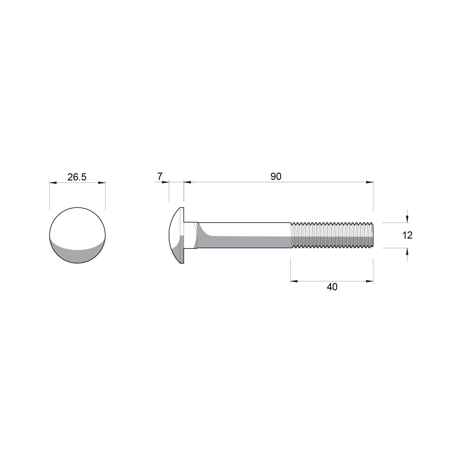 Zenith M12 x 90mm Hot Dip Galvanised Cup Head Bolt and Nut - Each