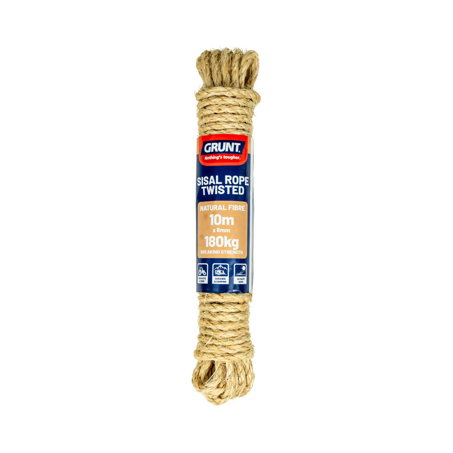 Grunt Sisal Twisted Rope 6mm x 10m Natural Fibre High Strength - SuperSaverAU - view 1