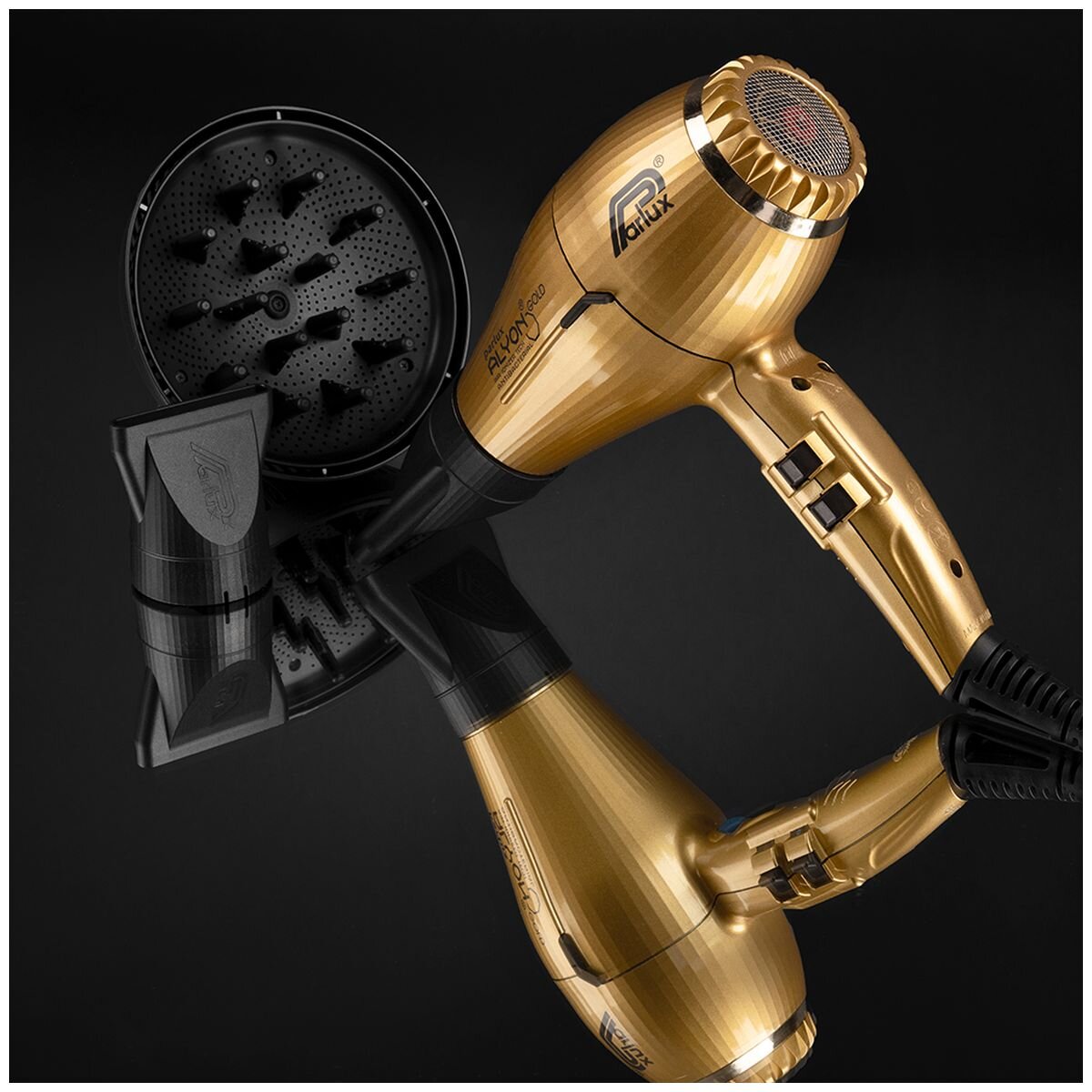 Parlux Alyon Air Ionizer Hair Dryer 2250W - Gold - MagicSense Diffuser Pack for Curls - 150134