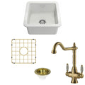 Turner Hastings Cuisine 46 Sink Pack - Brushed Brass Providence Double Mixer Tap - 28L Fireclay Bowl - PKG046
