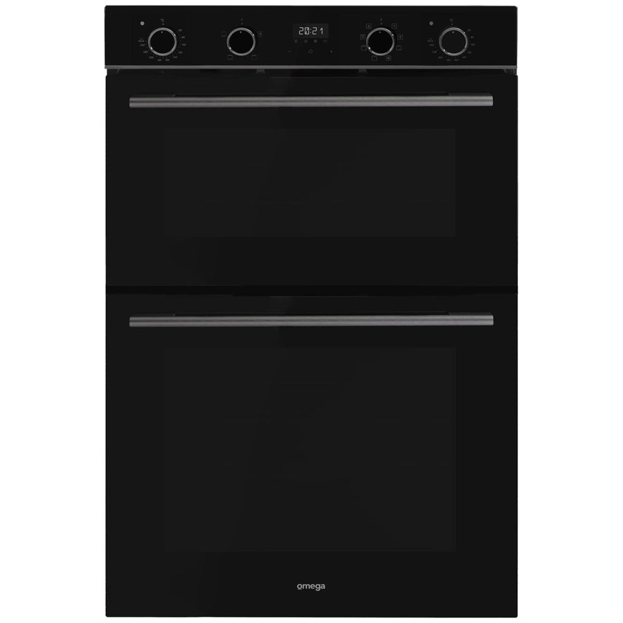 Omega 60cm 12 Function Built-In Electric Double Oven - Midnight Black Glass, Easy Clean Enamel - ODO6012M