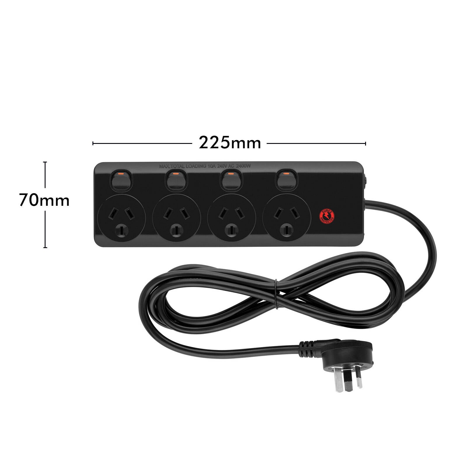 Arlec 4 Outlet Surge Protected Powerboard 350 Joule Black
