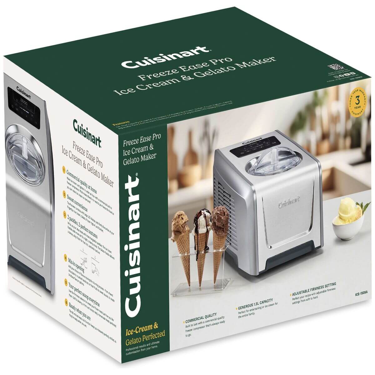 Cuisinart Freeze Ease Pro Ice Cream and Gelato Maker - 1.5L - Built-in Compressor - ICE-150XA