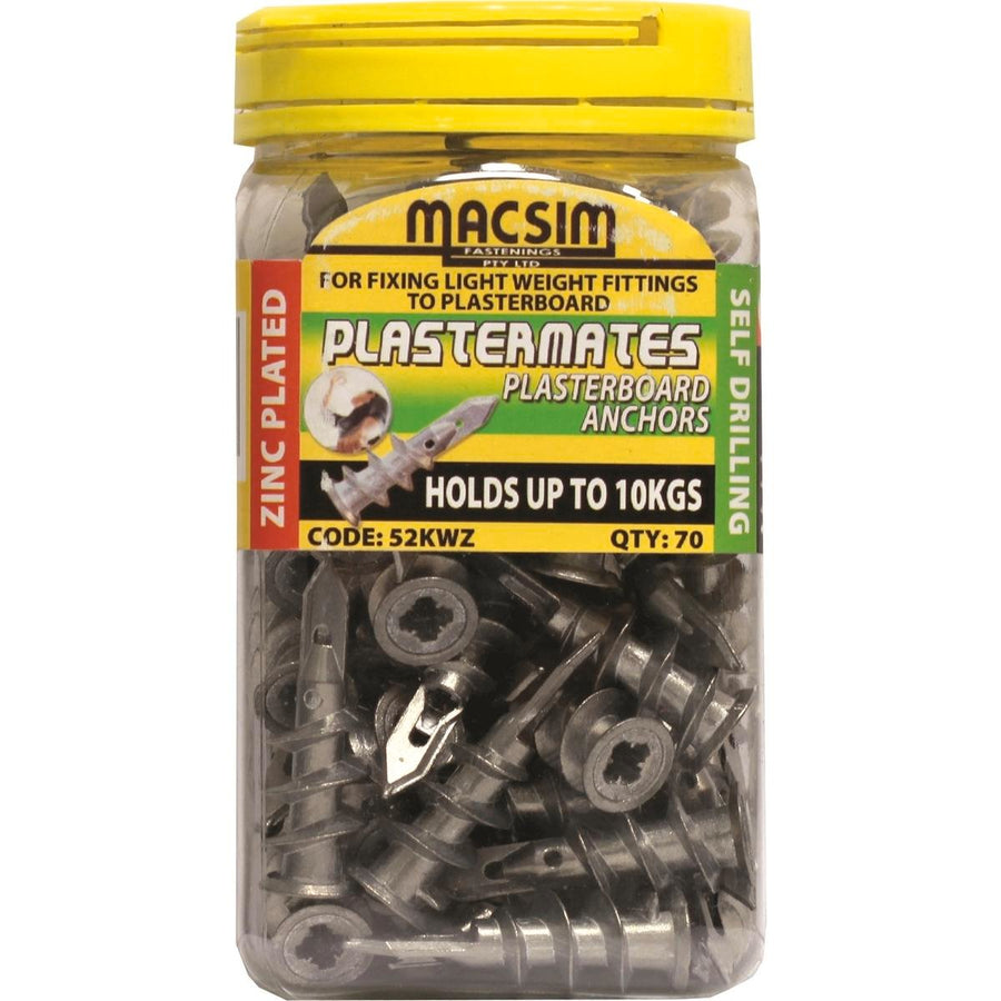 Mascim 45mm Plasterboard Zinc Anchor 70 Pack - Metal - Durable - Easy Use - SuperSaverAU - view 1