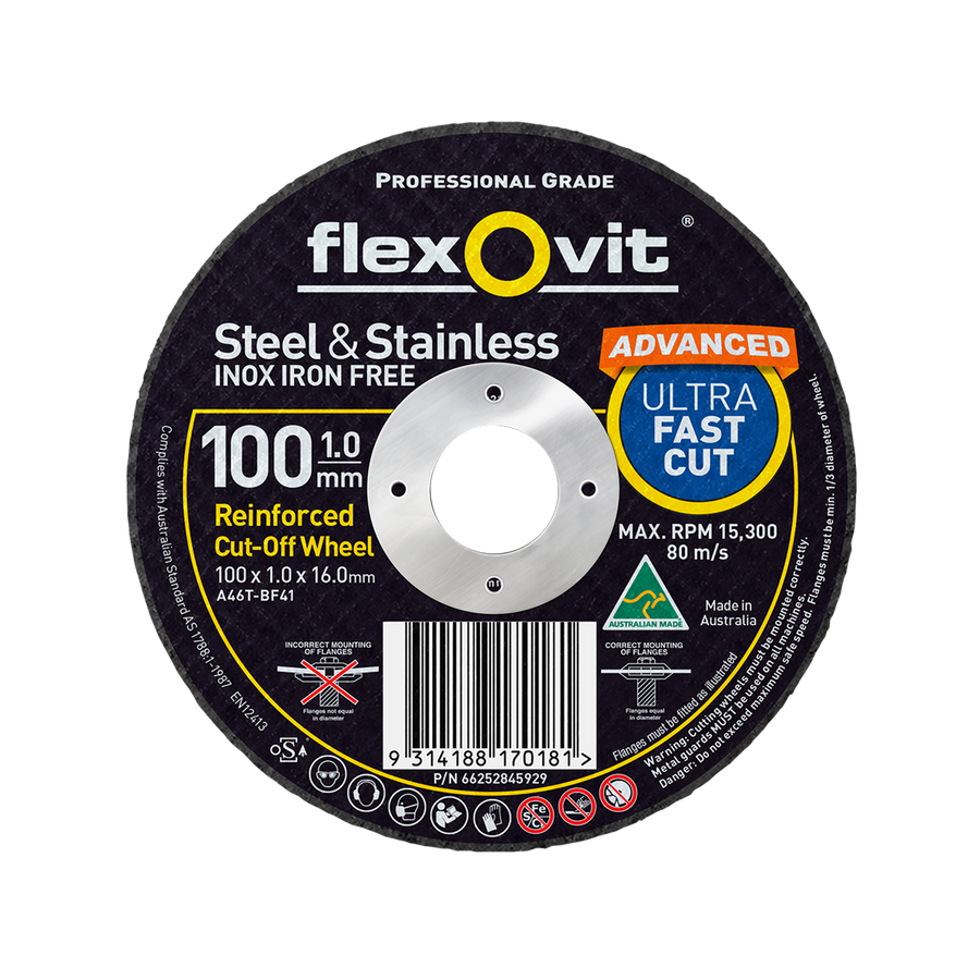 Flexovit Cut Off Wheel - 100mm x 1mm - Aluminium Oxide - Fast Cutting - SuperSaverAU - view 1