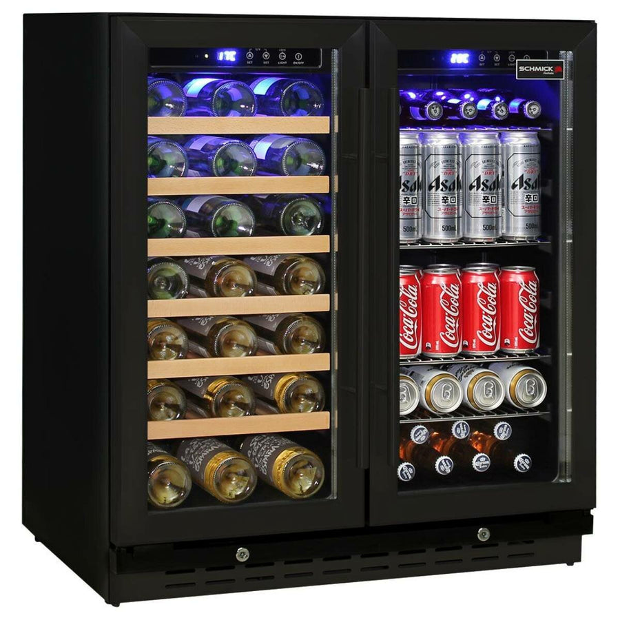 Schmick 165L Twin Zone Beverage Centre - Black, Dual-Glazed Glass Doors, Separate Beer and Wine Zones - JC165B