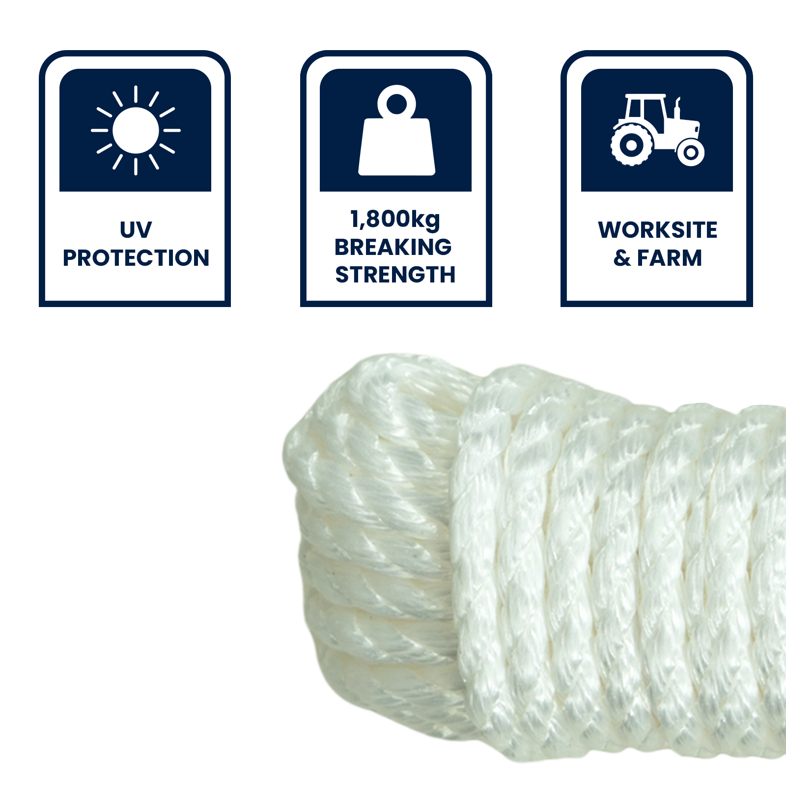 Grunt 12mm x 20m White Polypropylene Super Silver Rope 1800kg