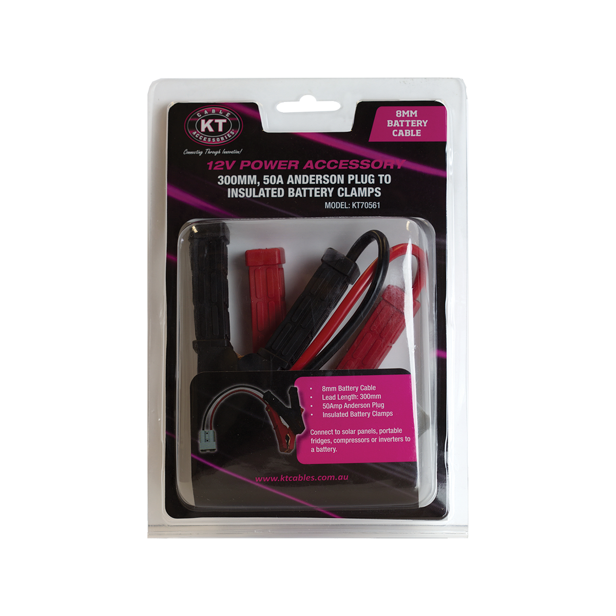 Kt Solar HD Connector 50A to Battery Clamps KT70561 - 300mm - Black - 200A Insulated Clamps - SuperSaverAU - view 2