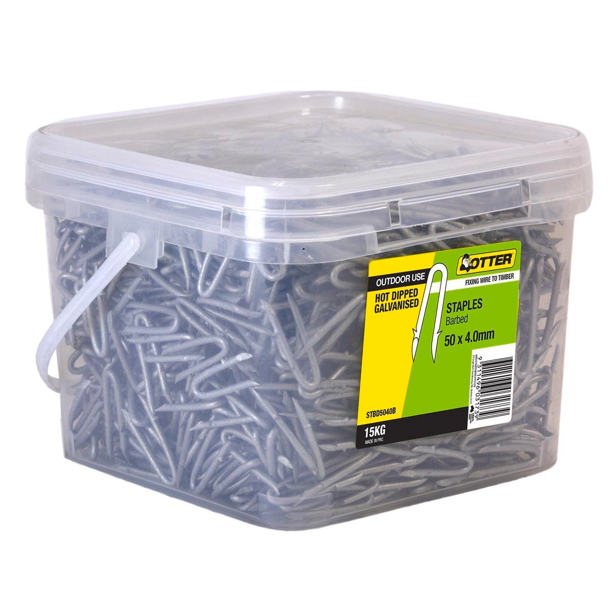 Otter Galvanised Staples - 50mm x 4mm - Hot Dipped - Barbed Shank - 15kg - SuperSaverAU - view 1