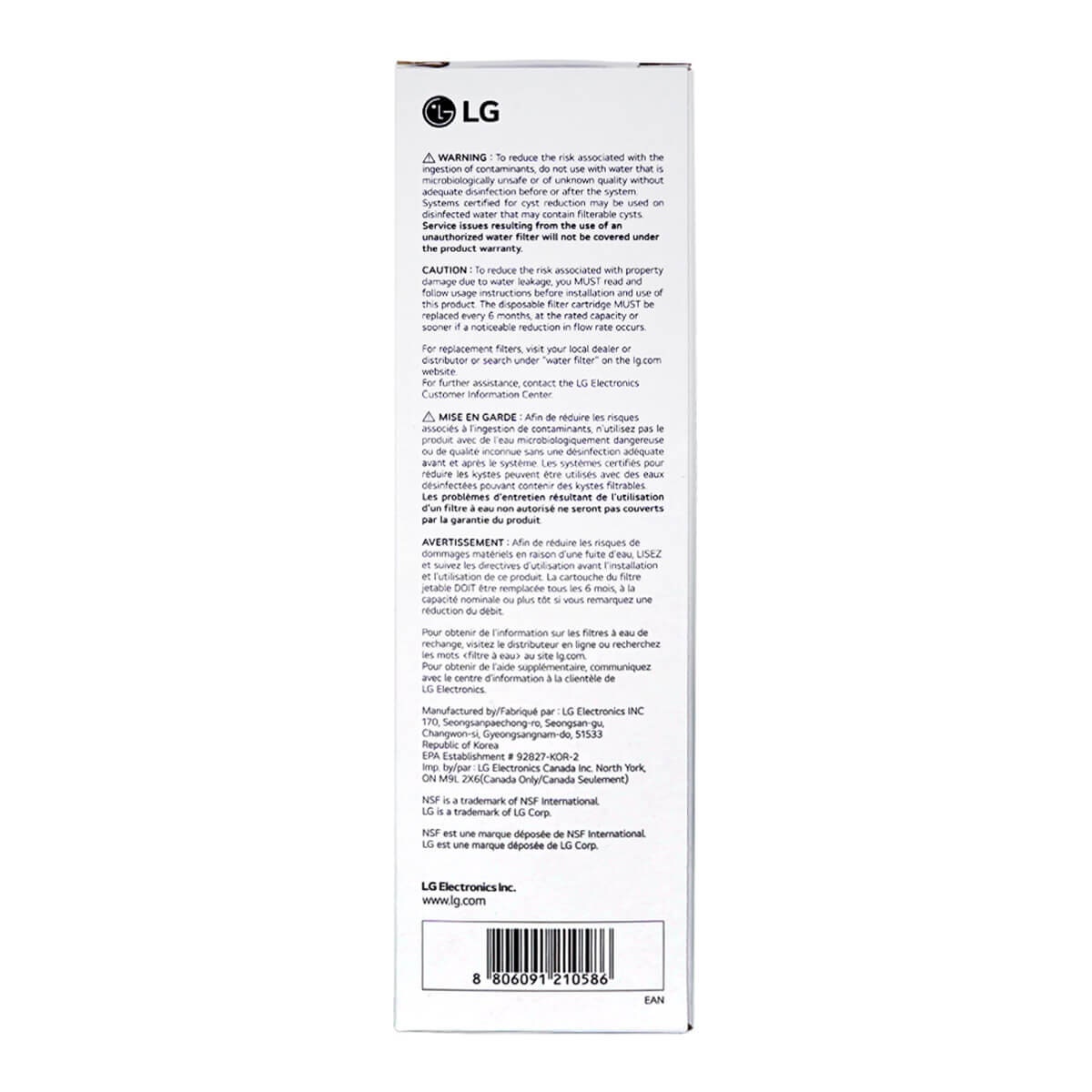 LG Refrigerator Water Filter Replacement - NSF Certified, Reduces 25 Substances - LT1000P