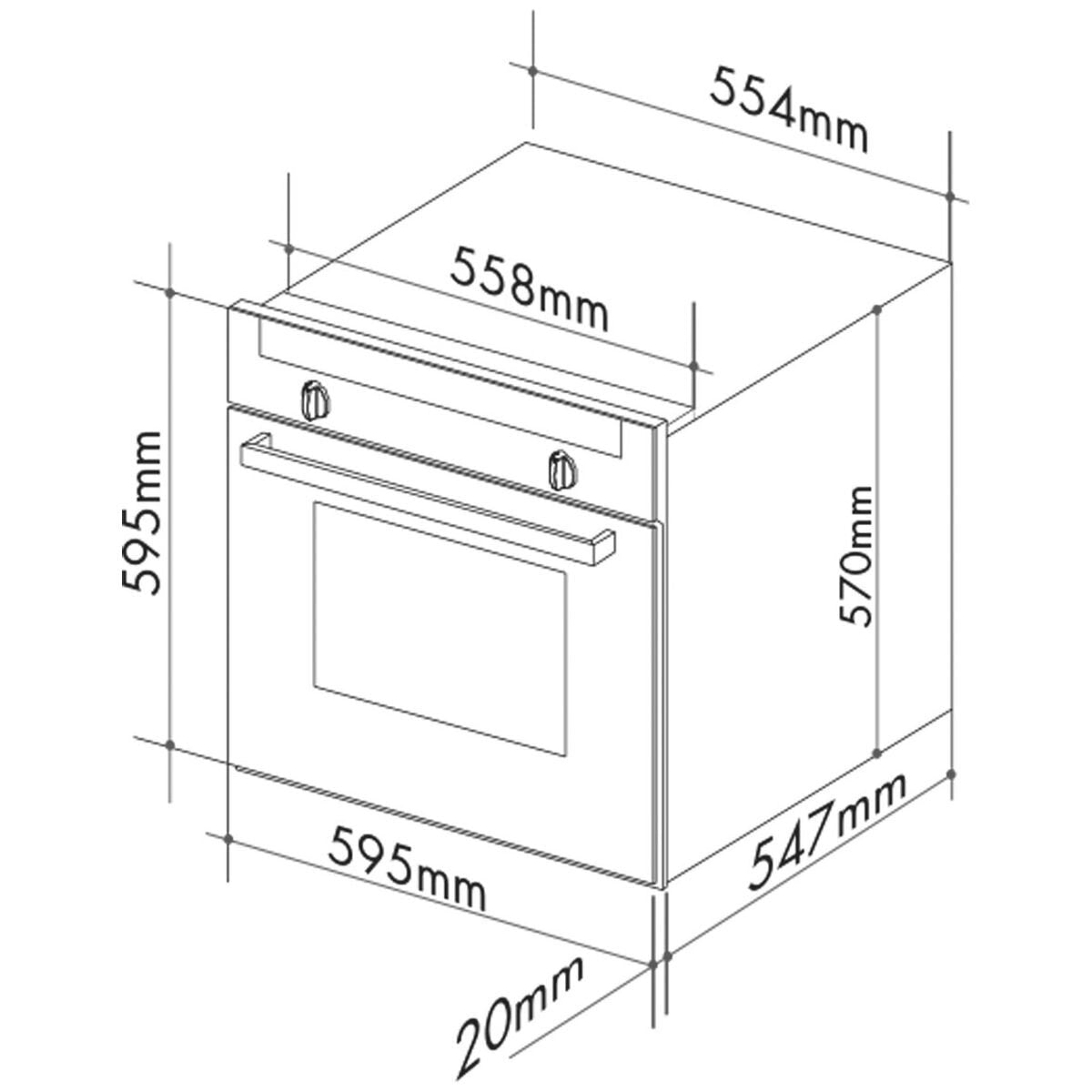 Artusi 60cm Black Glass Pyrolytic Oven - 88L Capacity, 11 Functions, Halogen Light - CAO610BP