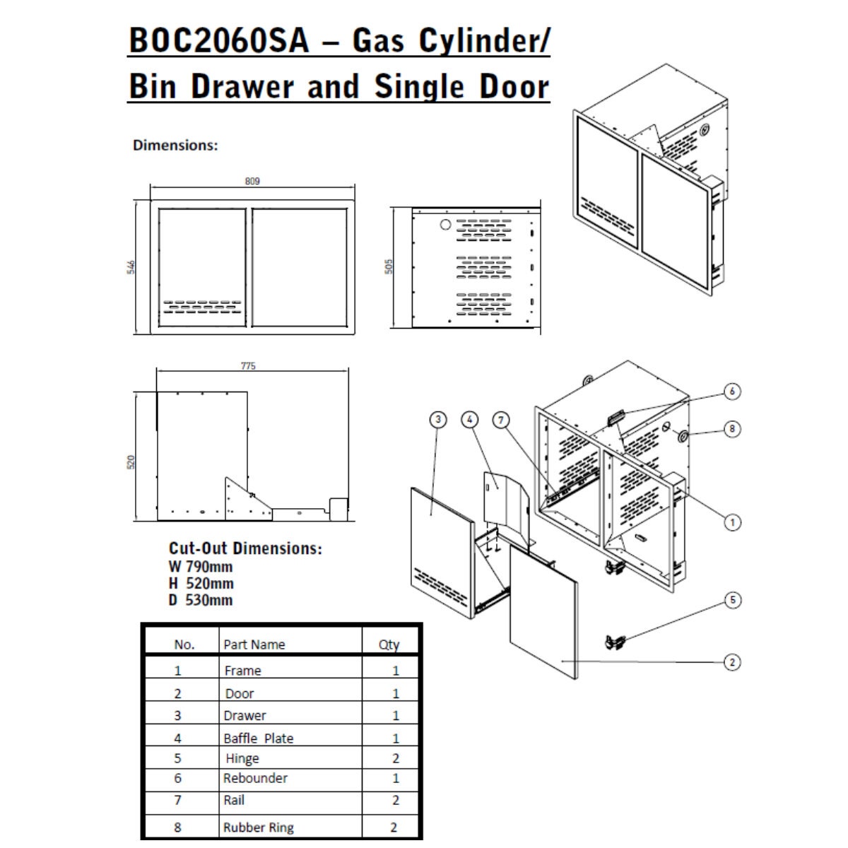 Beefeater Outdoor Kitchen Single Cupboard Door and Propane Drawer - Gas Bottle Storage - BOC2060SA